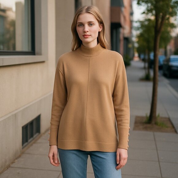 NWT Anne Klein Women's Mock Neck Sweater Long Sleeve with Buttons - Picture 1 of 8